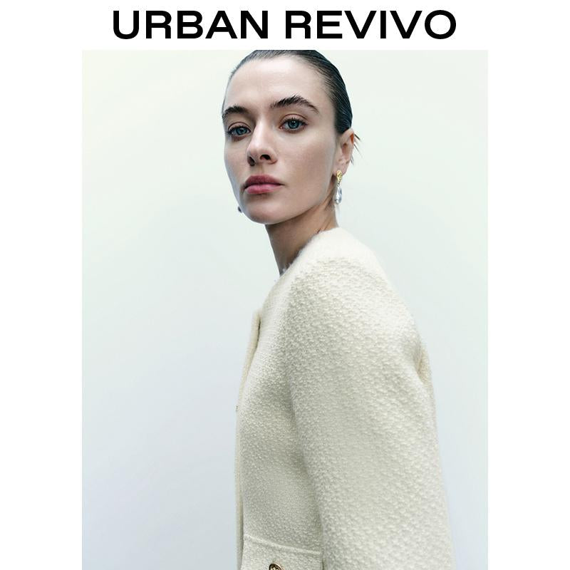 URBAN REVIVO Fashionable Tweed Jacket for Women UWG130014 Casual Outfit 2025 Women Clothing Girl Elegant Fashion Trendy and Versatile OOTD